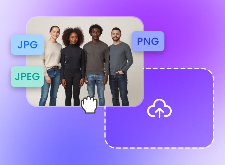 Step 1 upload an image in JPG PNG or JPEG format to Clipfly AI group dance video generator