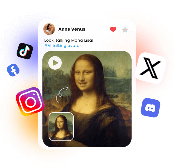 Create a talking avatar from a photo of mona lisa and share it on social media