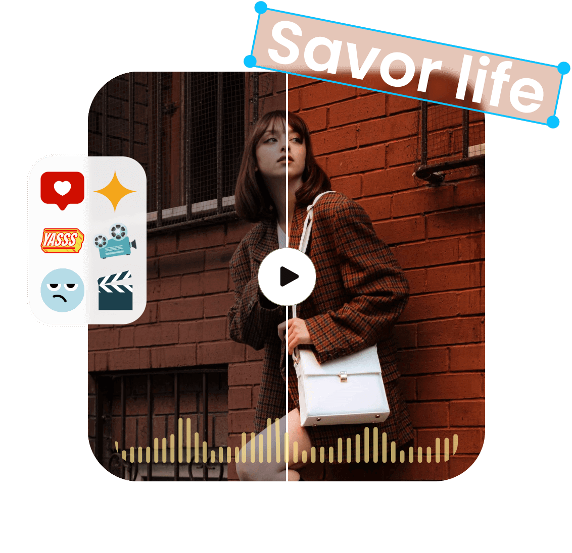 Edit an ai enhanced video of a lady leaning against a red wall