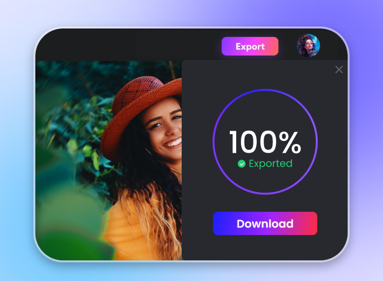 Download the video converted from a photo of a lady with a dark orange hat in a green bg