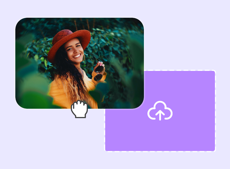 Upload a photo of a lady with a dark orange hat in a green bg to clipfly image to video converter